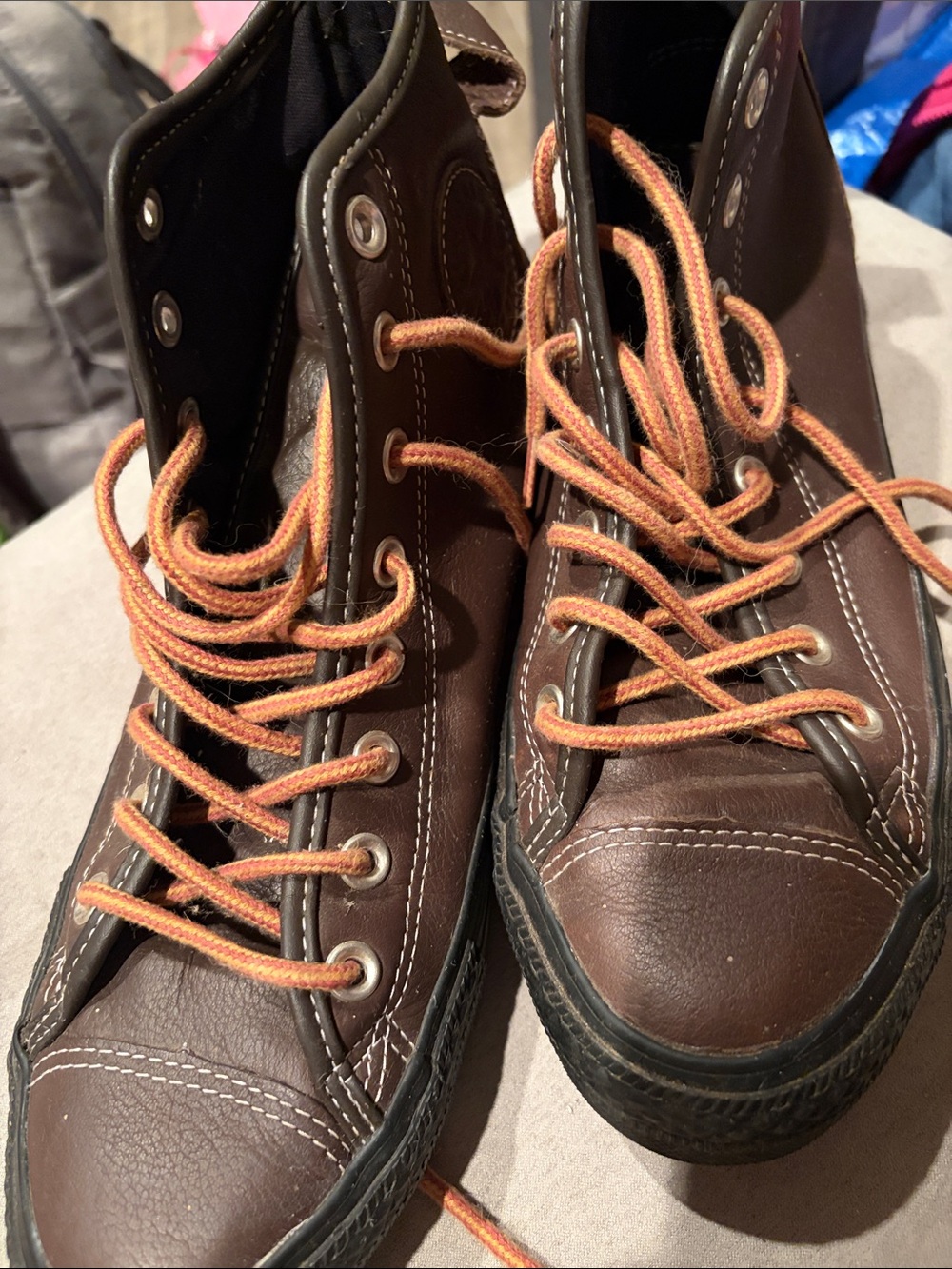 Converse Men's Brown High-Top Sneakers with Orange Laces